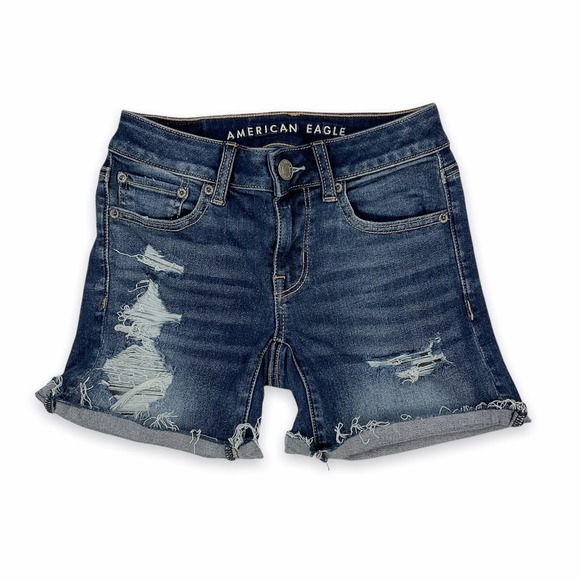 American Eagle Outfitters Pants - American Eagle Shorts Womens 0 (W25) Blue Distressed Cut Off Midi‎ Denim Ripped